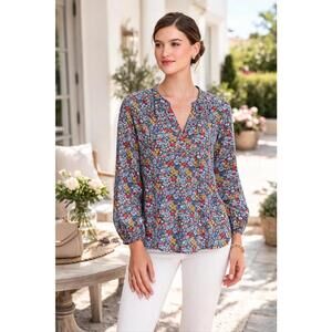 Old Navy Women's Blue Red Yellow White Floral Linen Semi Sheer Tunic, Lg.